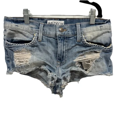 Pantalones cortos de mezclilla WildFox lavado ligero tiro bajo corte talla 25 Foto 1 de 4