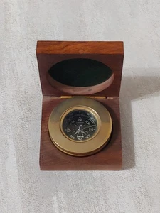 Stanley London Vintage Messing Kompass in Holzkiste Navigationswerkzeug - Bild 1 von 15