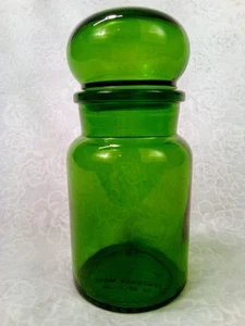 Vtg Belgium Glass Green Bubble Top Apothecary Jar Tea Herb Canister MCM Mod 7'' - Picture 1 of 7