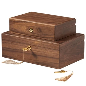 Walnut Storage Boxes with Locking Lid Set of 2 Decorative Solid Wood Storage ... - Foto 1 di 7