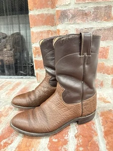 VTG Justin 3188 Brown 2-tone Roper Western Leather Cowboy Boots Men’s Size 9D - Picture 1 of 11