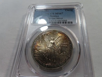 S11 Mexico 1994 Silver Libertad 1 Onza PCGS MS-67 Rainbow Toning - Image 1 of 2