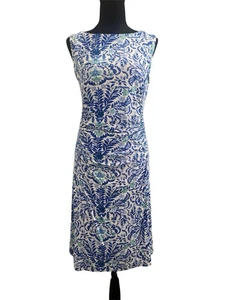 Vestido de seda acanalado hasta la rodilla Tory Burch azul blanco estampado floral forrado mediano - Imagen 1 de 10