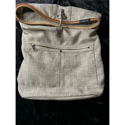 Mochila con tapa enrollable STATE Bags - Gris con forro con estampado de mapa con ribete de cuero Foto 1 de 4