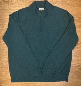 L.L. Bean Men’s Wicked Soft Cotton/Cashmere Quarter-Zip Sweater - Green - Size L - Picture 1 of 5