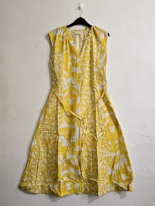 Ex Fat Face Women's V Neck Floral Belted Midi Dress in Light Yellow (Defect) - Picture 1 of 5