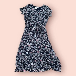 J. Jill Maxi Abito Donna XL Blu Floreale Manica Corta Cravatta Vita Cintura NUOVO NUOVO CON ETICHETTE - Foto 1 di 6