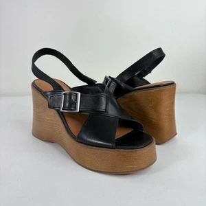 Lucky Brand Platform Wedge Sandals Women’s 8M Black Leather Chunky Y2K Style - Picture 1 of 12