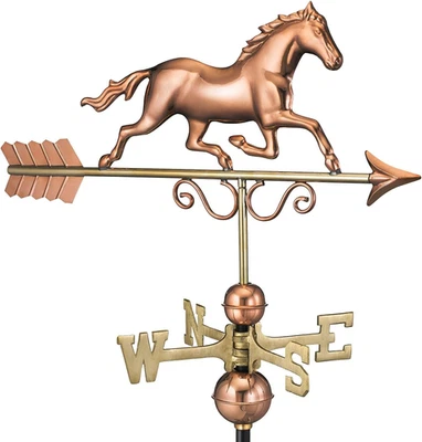 Polished Copper Galloping Horse Weathervane – Decorative Rooftop Accent for Barn - Image 1 of 4
