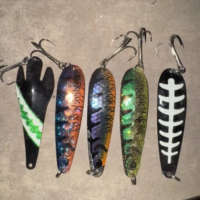 "Lote-5 cucharas de arrastre vintage surtidas de 4"" salmón trucha Walleye lucio del norte 14" Foto 1 de 4