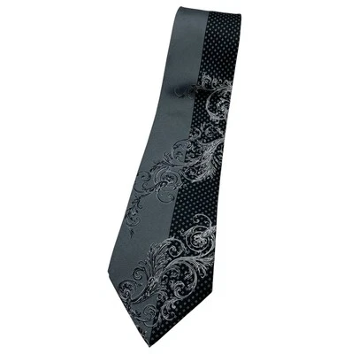 VERSACE Men's 100% Silk Necktie LUXURY Black Gray Baroque Polka Dot W:3.8" EUC - Image 1 of 4