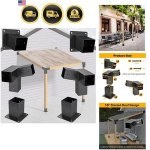 Pergola Bracket Kit 4x4 Wall Mount 15° Slanted Roof DIY Gazebo Supports 6pcs - Picture 1 of 10