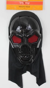 BLACK DEMON MASK Evil Halloween Shiny Adult Full Face Metallic Machine NEW - Picture 1 of 2