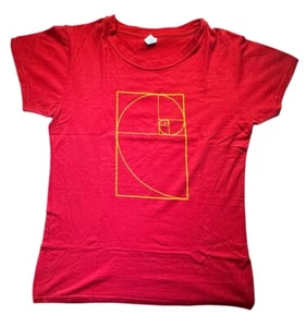 Women’s LARGE Fitted RED fibonacci spiral Tshirt Tee Shirt GOLDEN SPIRAL - Picture 1 of 6