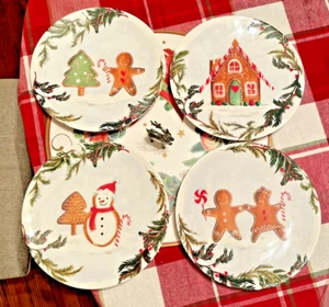 Pottery Barn holiday Gingerbread Plate Christmas gift party Disney kid NEW SET 4 - Picture 1 of 9