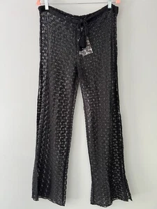 NWT BECCA Split Leg Crochet Swim Cover Up Pants BLACK Size LARGE - Picture 1 of 9
