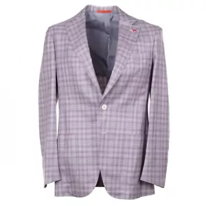Isaia Lilac-Gray Check Extrafine Wool-Silk-Linen Sport Coat 38R (Eu 48) NWT - Picture 1 of 11