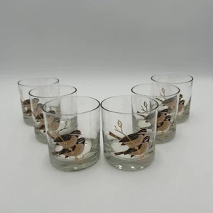 Vintage Couroc MCM Chickadee Bird Fashioned Tumblers Set Of Six 24k Gold Signed - Picture 1 of 9