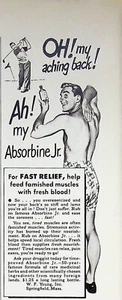 Anuncio impreso Absorbine Jr. 1947 vintage años 40 dolor de espalda alivio rápido masa Springfield - Imagen 1 de 1