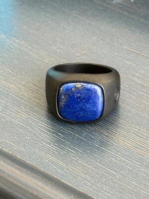 David Yurman Black Titanium Men's Lapis Signet Ring Size 13.5 - Image 1 of 4
