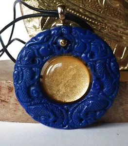 SCHMUCK-STCK Clip ANHÄNGER 375 GOLD SOGNI D'oro LAPIS Scheibe Bergkristall Stein - Picture 1 of 5