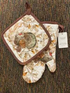 NEW Williams Sonoma Plymouth Turkey Mitt & Potholder Autumn Fal Thanksgiving NWT - Picture 1 of 5