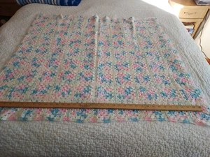 NEW Baby Afghan Blue White + Pink Crib Size Shower Gift 38 X 41 inches washable - Picture 1 of 6