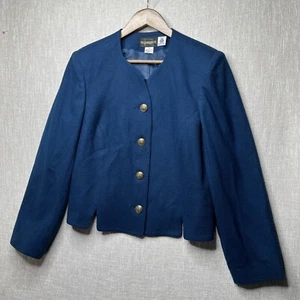Requirements Womens Blazer Jacket Size 14 Blue 100% Pure Wool Lined Career  - - Picture 1 of 12