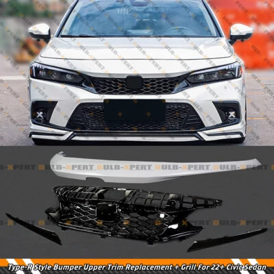 TYPE-R STYLE WHITE UPPER TRIM REPLACEMENT+UPPER GRILL FOR 2022-2024 HONDA CIVIC - Image 1 of 4