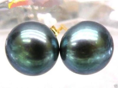 Wholesale AAA+ Tahitian 8-9mm black green pearl earrings 14k 10 pairs /lot  - Image 1 of 4
