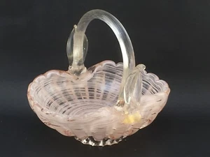 Murano Kunst Glaskorb hellrosa wirbelt Bläschen und Blattgold Einschlüsse - Bild 1 von 10