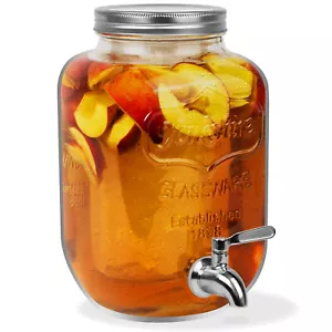 HEFTMAN Beverage Dispenser Glass Drinks Cocktail Juice Punch Jug (3.7 Litre) - Picture 1 of 7