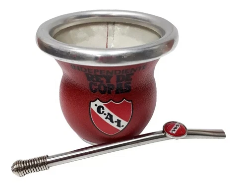 INDEPENDIENTE - Lined Glass MATE + BOMBILLA Straw - Argentina Soccer Cover