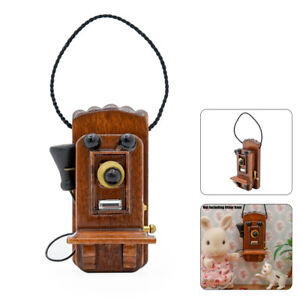 1:12 Miniature Antique Wooden Wall Telephone Vintage Dollhouse Hangable Toy Gift