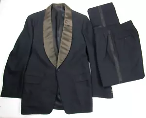Vtg 1940’s 2 Pc Tuxedo Suit Wool Sz 39 L Jacket 27.5 X 31.5 Pant - Picture 1 of 24