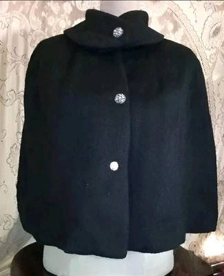 Pequeña cápsula de invierno de colección años 50 muy elegante, forma de campana a medida en lana negra tinta S Foto 1 de 4