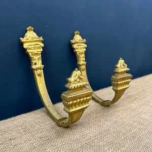 PAAR ANTIKE VINTAGE VERZIERTE GOLD VERGOLDET VORHANG VORHÄNGE RAFFHALTER WANDHAKEN - Bild 1 von 10