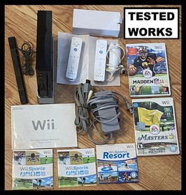 Nintendo Wii Console Bundle~2NEW Controllers,Tiger Woods PGA,Madden Games-TESTED