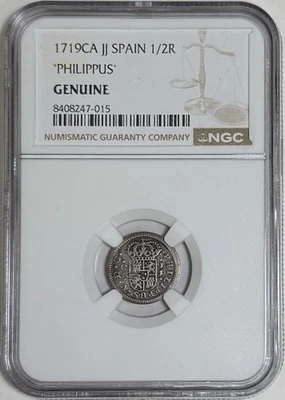 Moneda de Plata Genuina 1719 España 1/2 Real NGC CA JJ PHILIPPUS Cal#1733 Foto 1 de 4