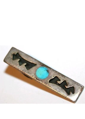 VTG Old Antique Southwestern Sterling Silver Turquoise Tie Clip Bar NO RESERVE - Image 1 of 4