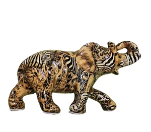 La Vie Vintage große Safari Elefant Patchwork Decoupage Hochglanz Figur 12 Zoll - Bild 1 von 3