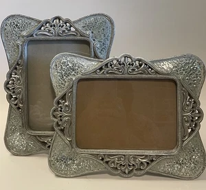 2er Set Grün Baum Galerie Spiegel Mosaik Schmelzglas Verziert Bilderrahmen 5x7 - Bild 1 von 7