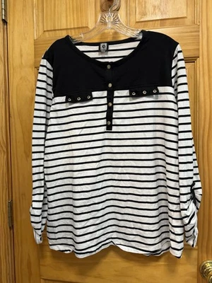 Anne Klein 运动上衣 - 黑白条纹 - XL — 第 1/4 张图片