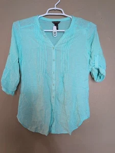 Bit & Bridle Women's Small Button Up Shirt 3/4 Sleeve Green White Plaid - Picture 1 of 6