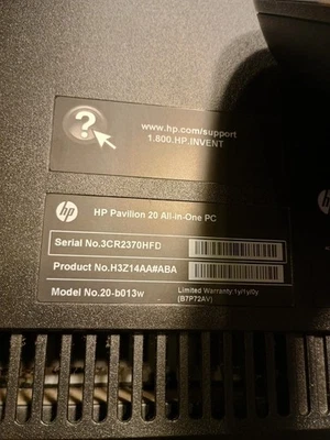 *For Parts* HP All-In-One Pavilion 20 4GB RAM Power Supply No HDD Parts! Read √ - Image 1 of 4