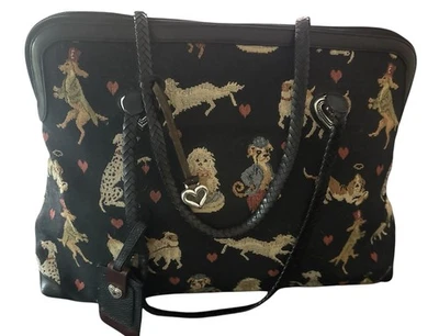 Bolso de hombro grande Brighton vintage negro tapiz motivo perro corazón Foto 1 de 4