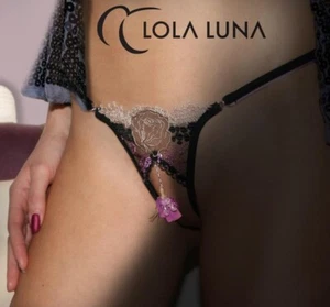 Lola Luna String Paola L Ouvert Schwarz Flieder Spitze Schmuck Kristall Sexy - Bild 1 von 1