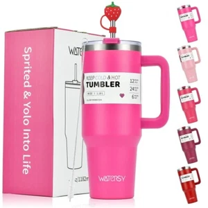 Vaso de agua aislado de acero inoxidable de 40 oz con mango de tapa de paja taza de viaje - Imagen 1 de 11