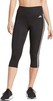 adidas Train Essentials 3 Stripes Womens Training Tights Black 3/4 Capri Gym - Image 1 of 4