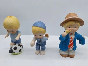 3 Country Cousins Enesco Soccer Baseball Dress up 3 inches 1980's Ceramic - Picture 1 of 9